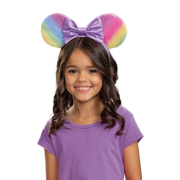 DISNEY Minnie Mouse Ears Headband, rainbow ears with a purple bow, NWOT - Picture 2 of 9